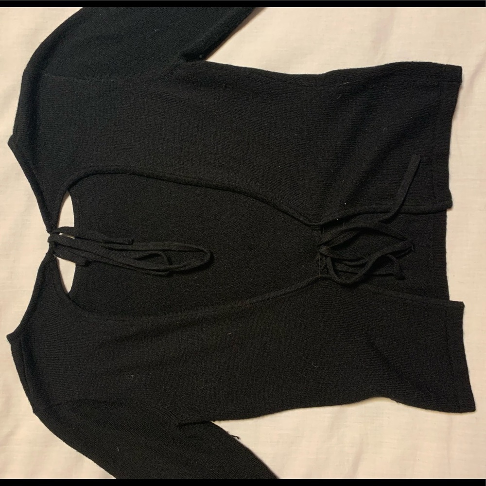 Black Open Back Tie Sweater